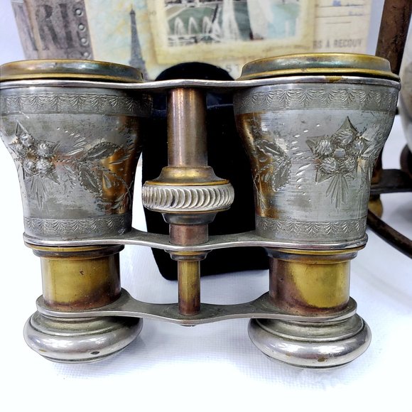 Antique Opera Glasses Binoculars "Chevalier Paris" France 1898-1900 Floral Leaf - Picture 10 of 15
